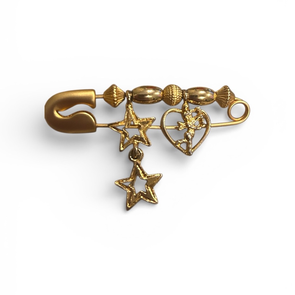 Vintage Gold Star,Heart, and Cherub  Charm Brooch